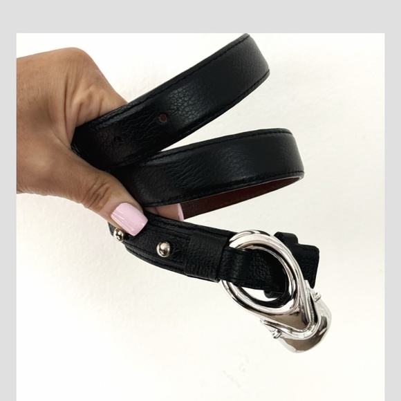Brian Toohey Pebbled Leather Belt Black Silver Hardware Buckle Size Small 30/34 - Picture 1 of 13